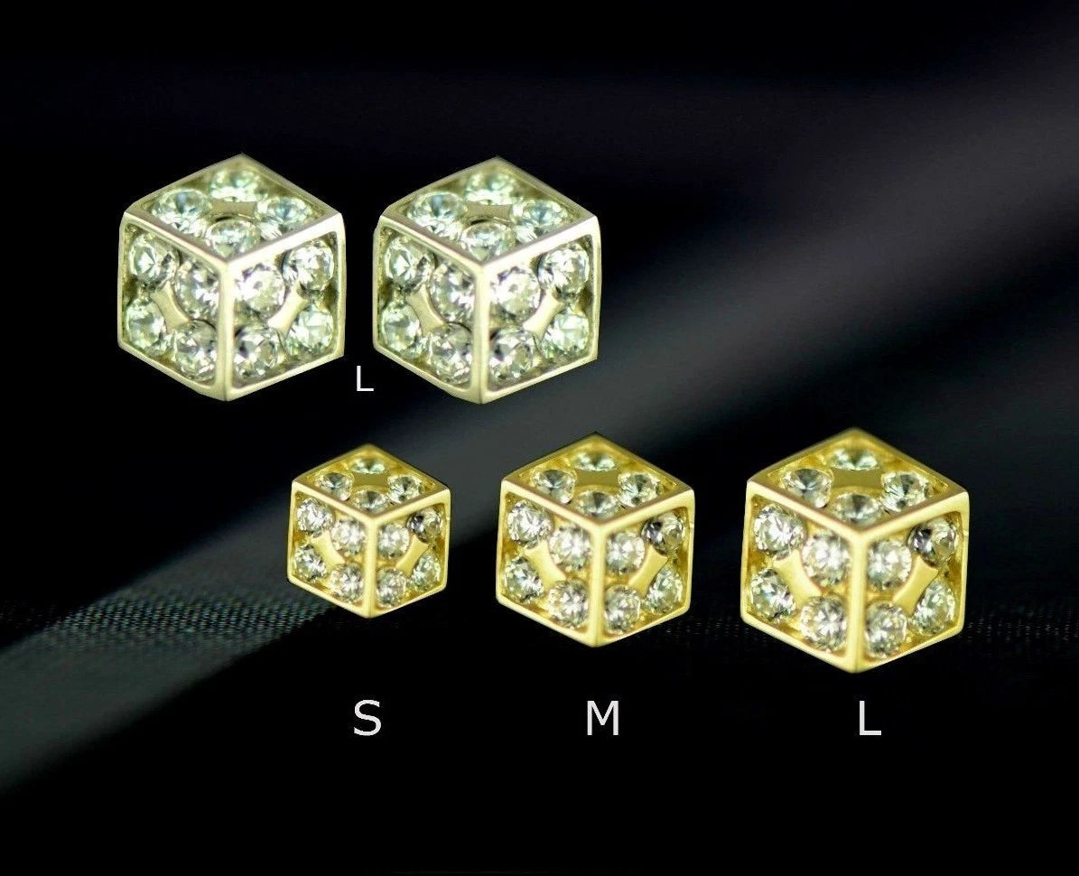 14K Yellow or White Gold Dice Stud Earrings Screw Back