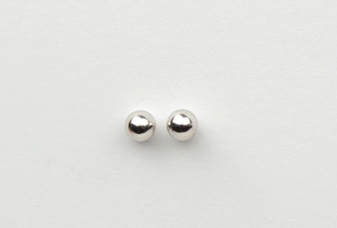 14k White Gold Ball stud earrings with screw back round High Polish