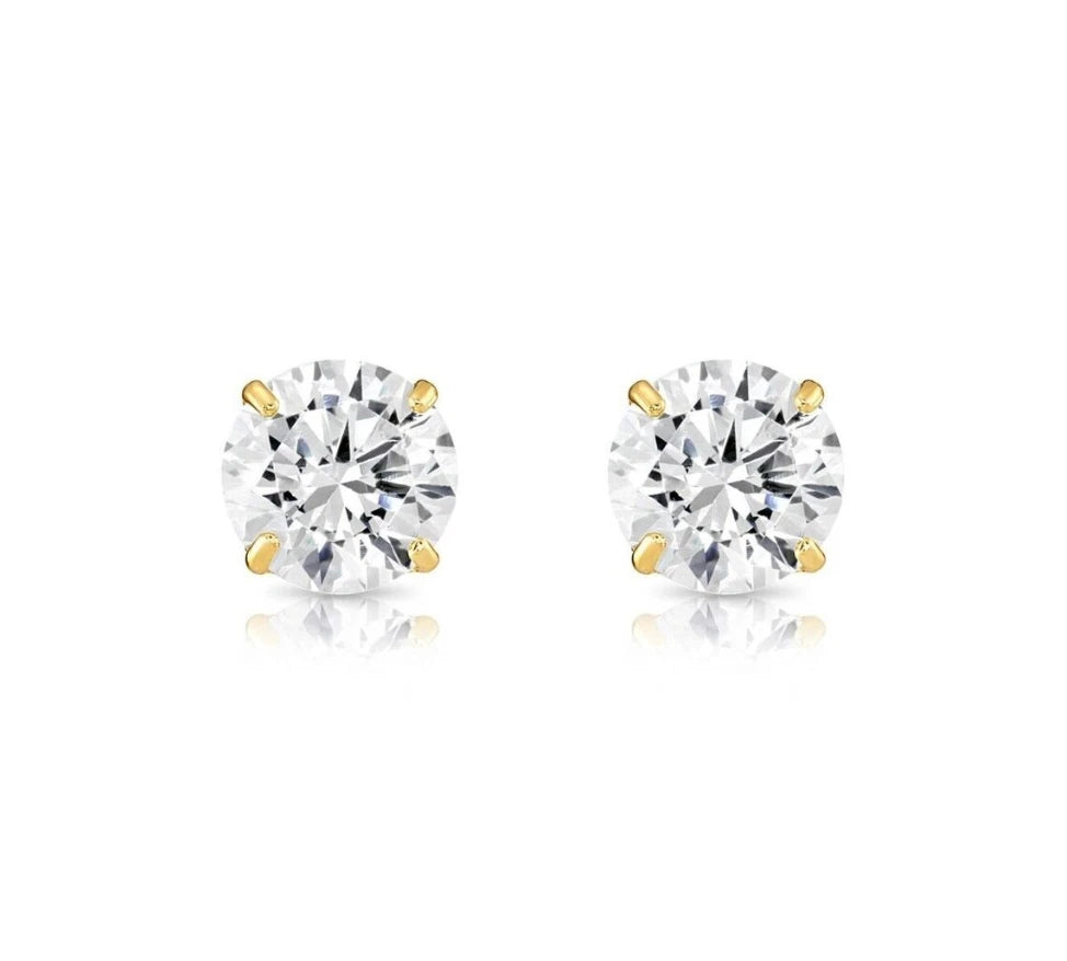 14K Yellow Gold Beautiful 5mm Round Birthstone Stud Push Back Earrings for Women