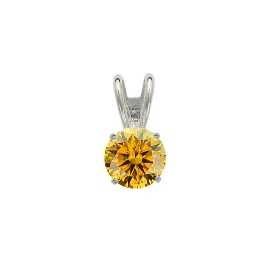 14K Gold GRA Certified D-VVS1 Round Yellow Moissanite Pendant