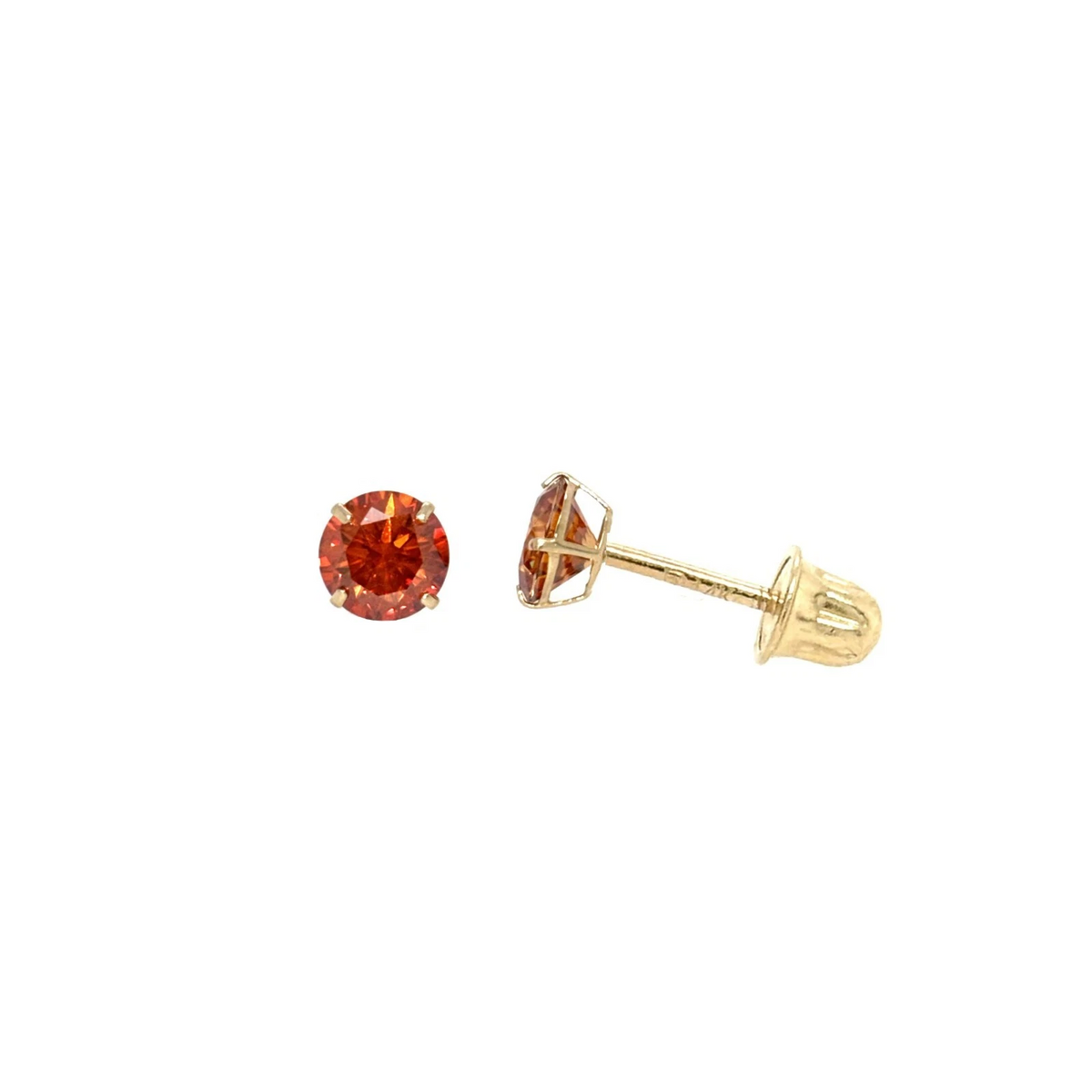 14K Gold GRA Certified D-VVS1 Round Orange Moissanite  Studs Earrings Screw Back