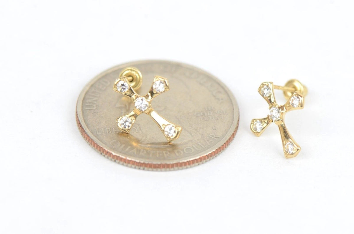 14K Yellow or White Gold Cubic Zirconia Cross Graceful Earrings