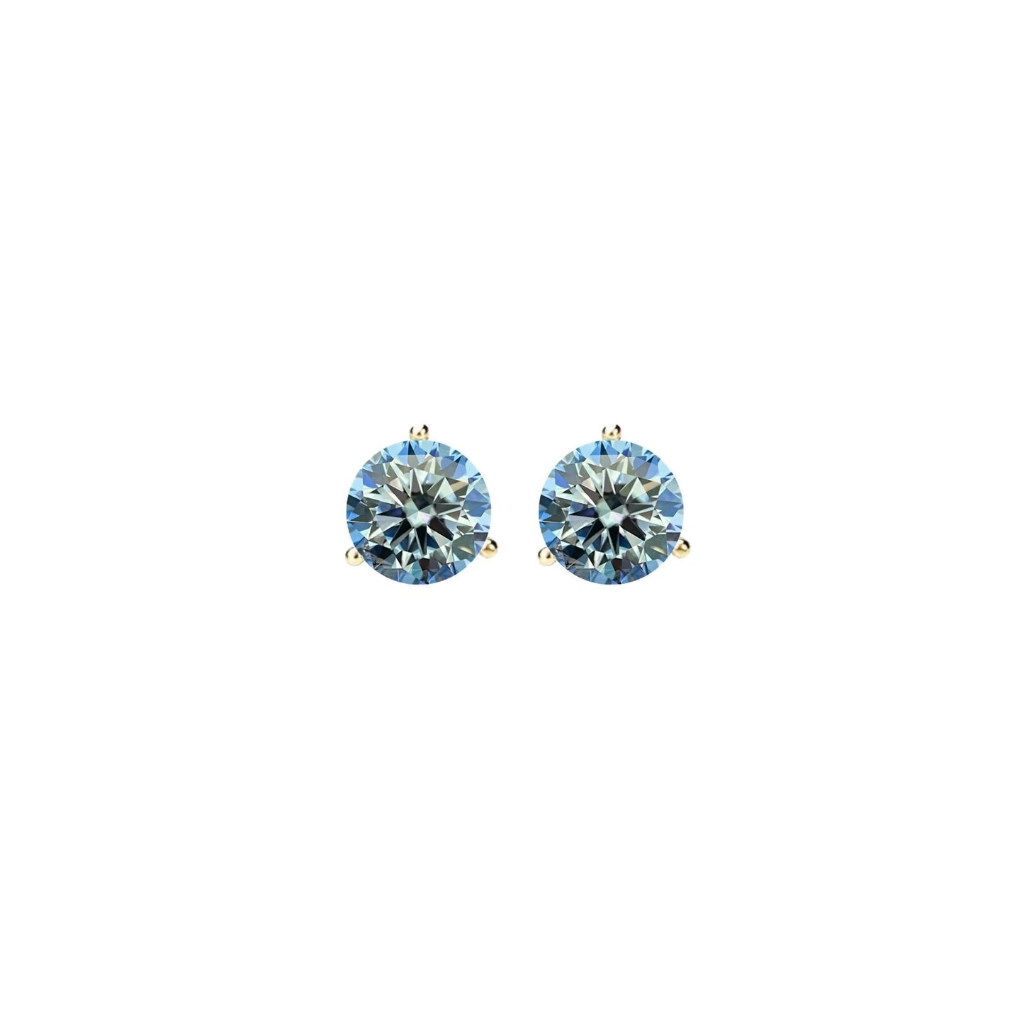 14KGold GRA CertifiedD-VVS1 Ocean Blue Moissanite Martini PushBack Stud Earrings