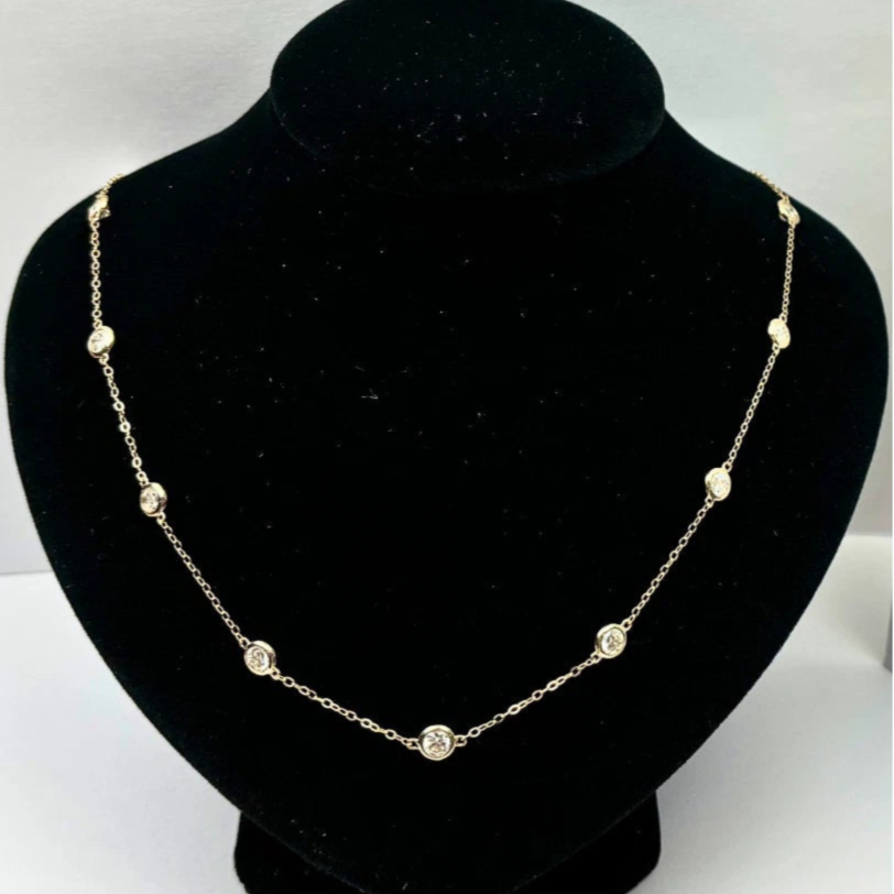 14K YellowGold Beautiful GRA Certified Round Clear Moissanite Necklace for Women
