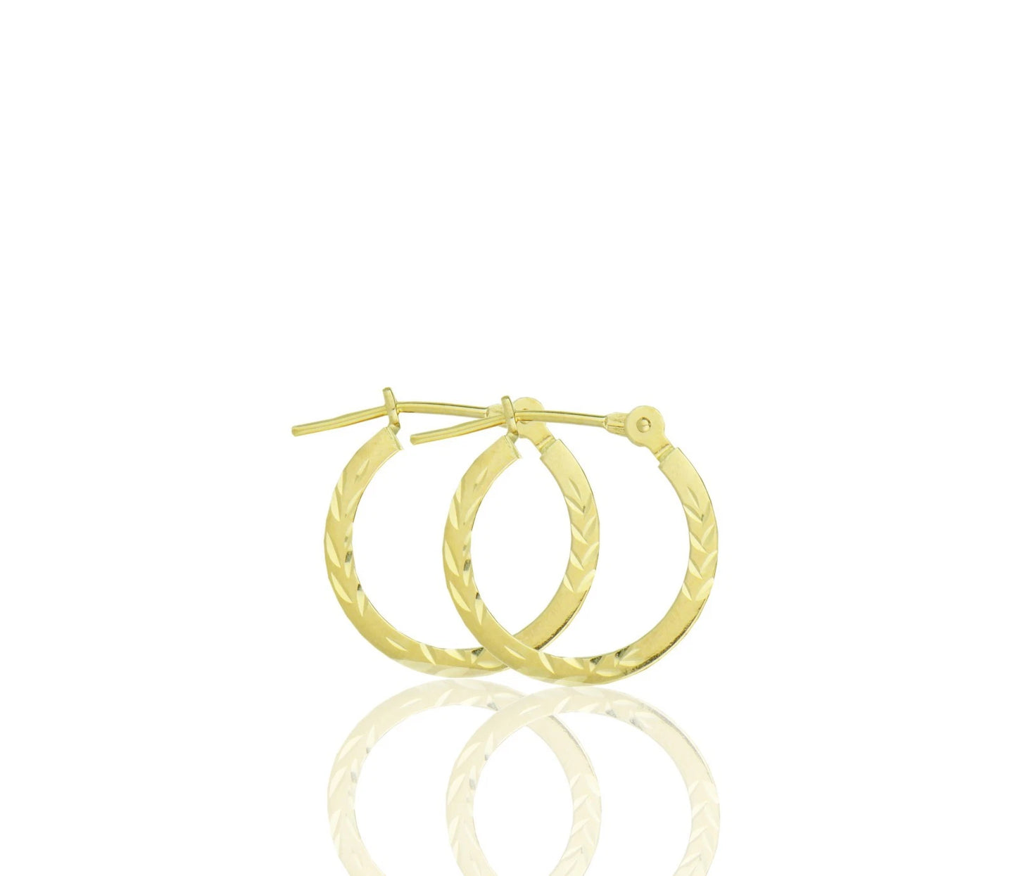 14k Yellow or White Gold Diamond Cut Square Hoop Earrings