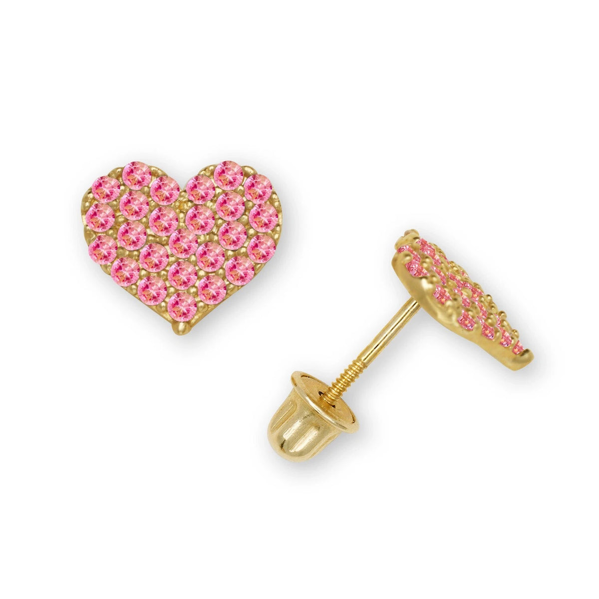 14K Yellow & White Gold Beautiful CZ Heart Shaped Stud Earrings