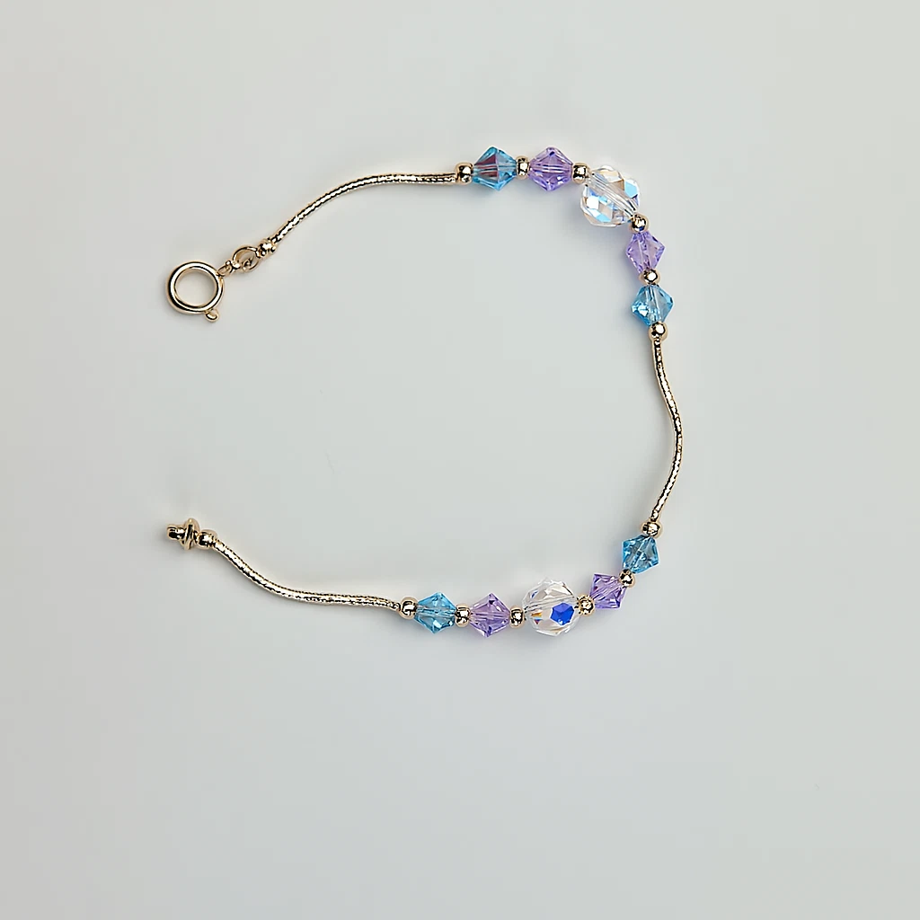 14K Yellow Gold Crystals Elegant Bracelet Kids Baby Girls & Boy