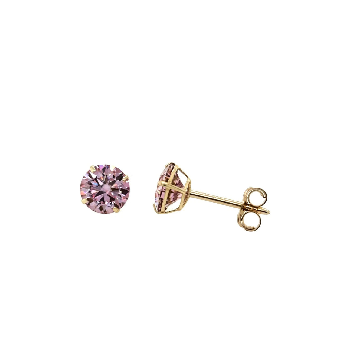 14K Gold GRA Certified D-VVS1 Round Pink Moissanite PushBack Studs Earrings