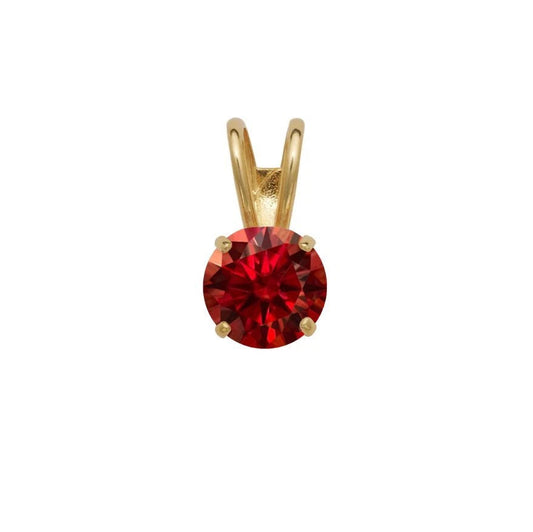 14K GRA Certified D-VVS1 Round Gold Garnet Moissanite Pendant