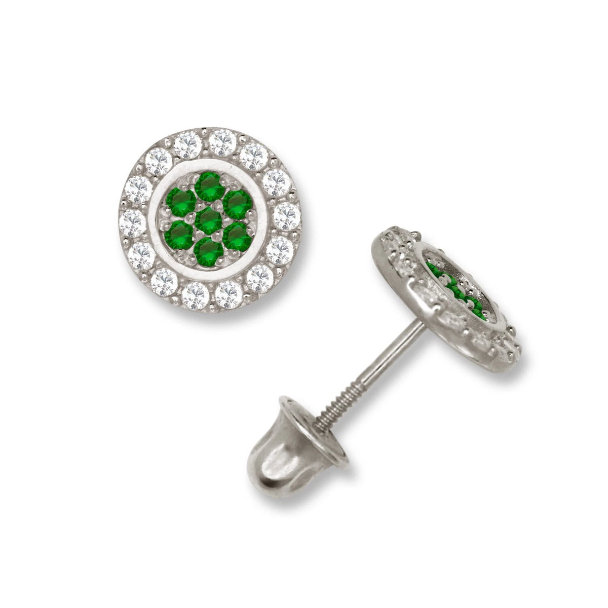 14K Yellow & White Gold Round Shaped Beutiful Screw Back Stud Earrings for Women