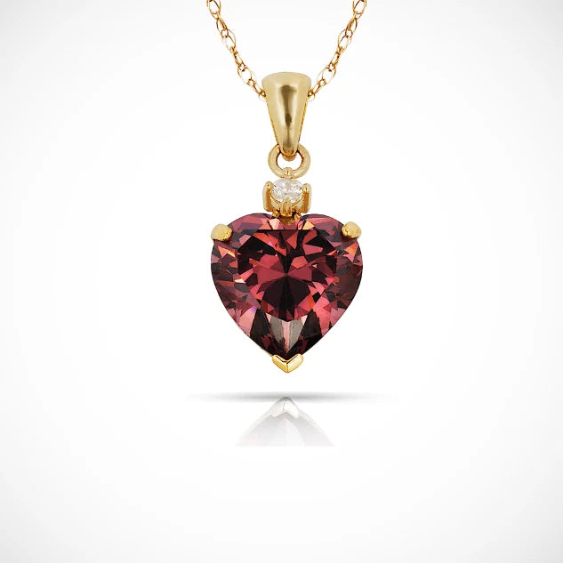 14K Yellow Gold Classic Heart Shaped Simulated CZ Pendant for Women