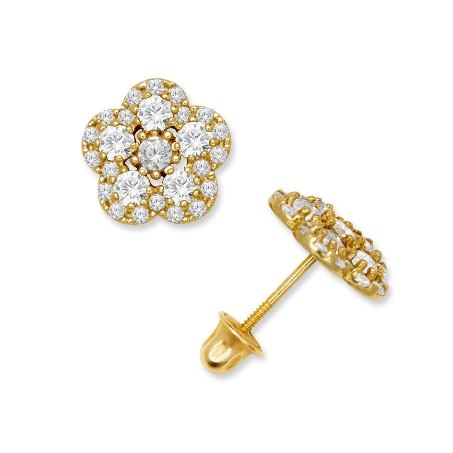 14K Yellow & White Gold Elegant Flower Earrings for Girls