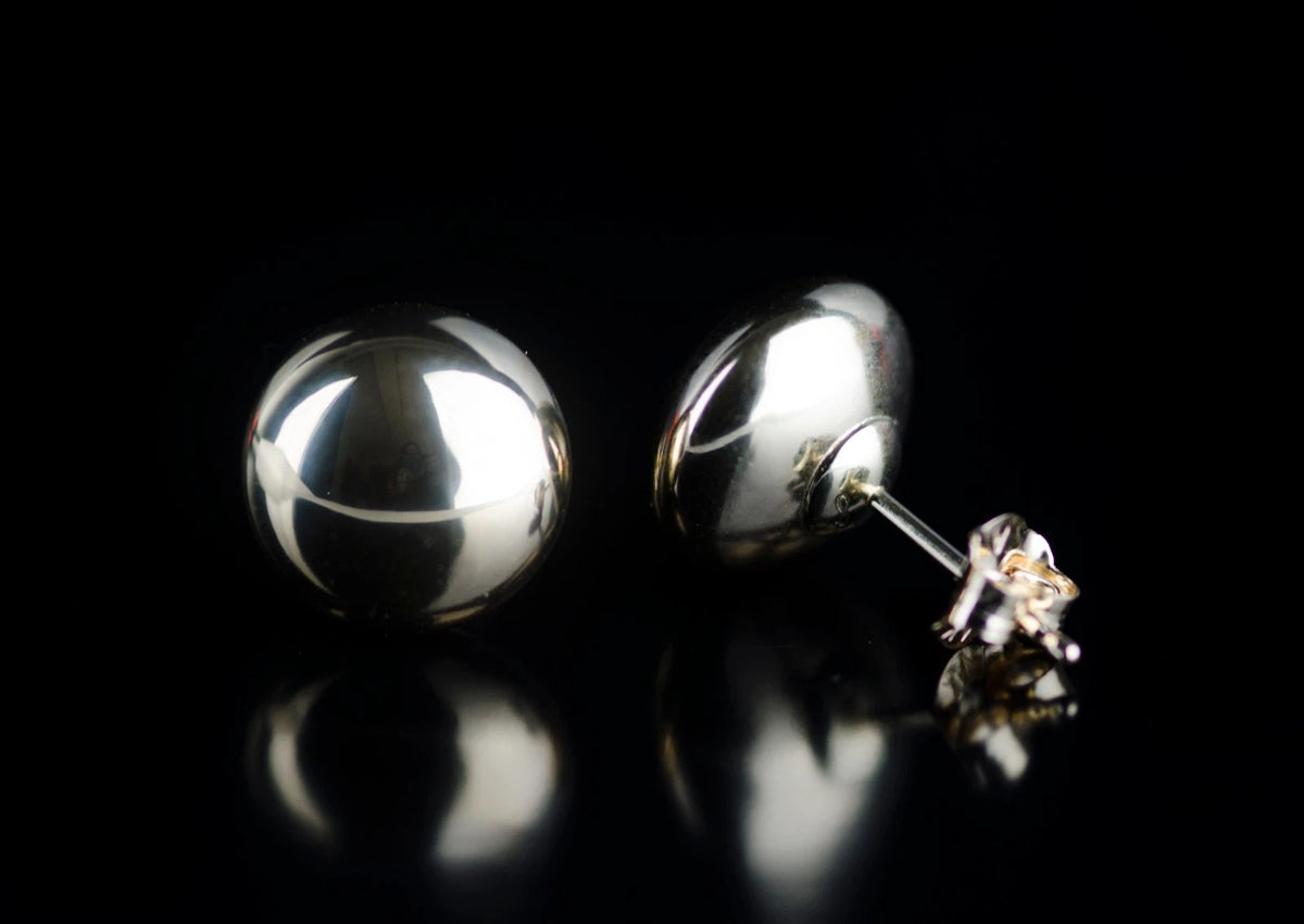 14k Yellow Gold Flat Ball Stud Earrings