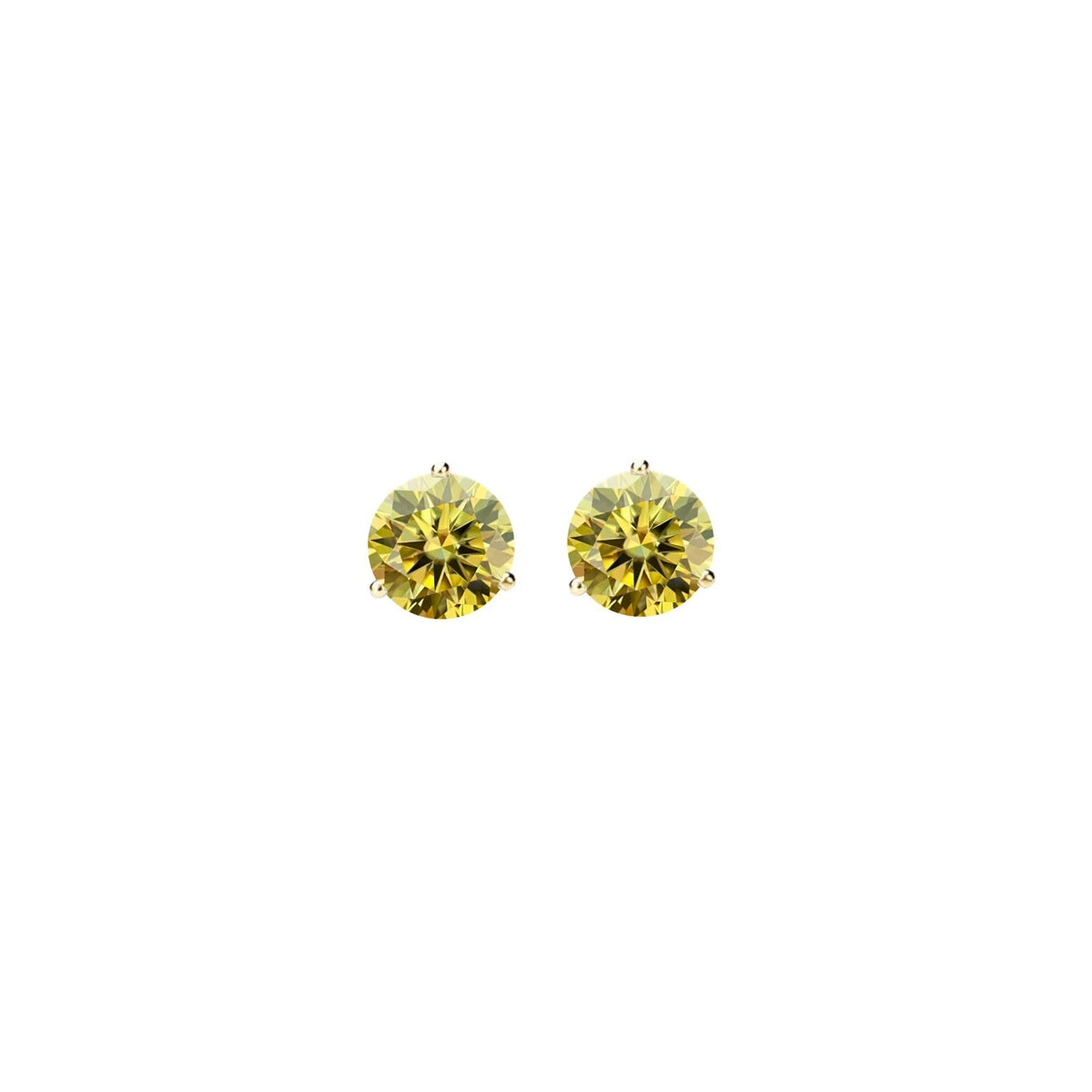 14KGold GRACertifiedD-VVS1 LemonYellow Moissanite Martini PushBack Stud Earrings