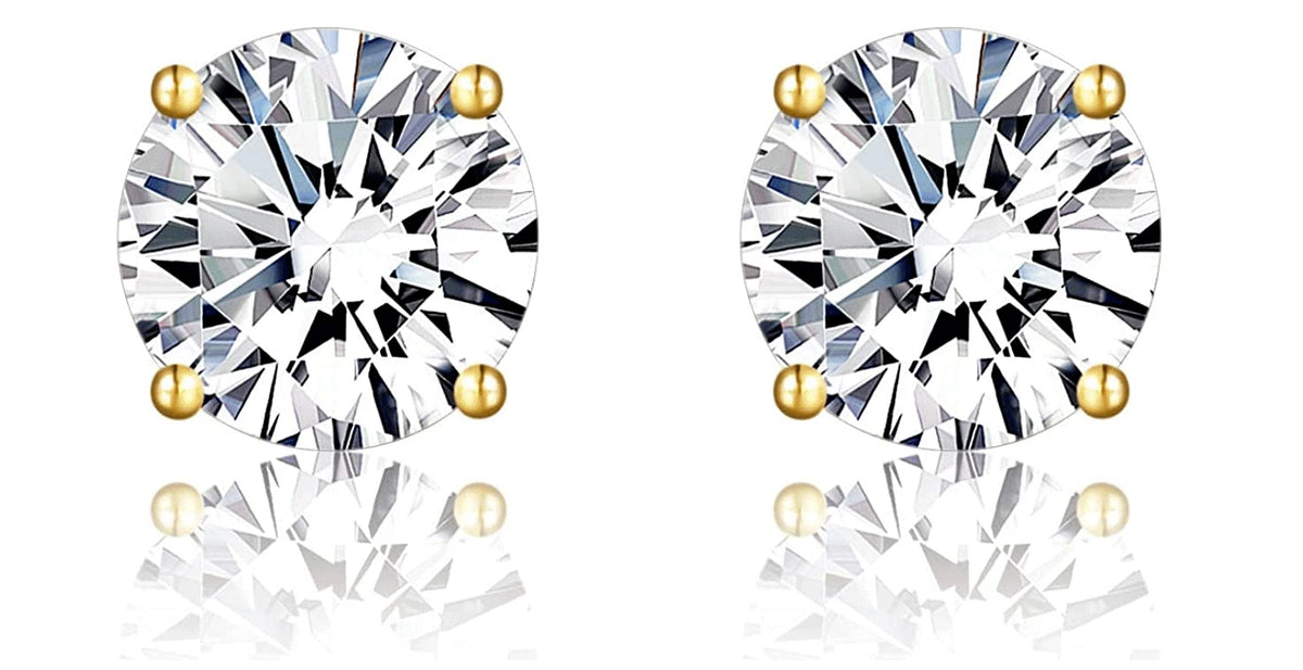 14K Solid Yellow Gold 6mm Round Birthstone Stud Earrings with screw back