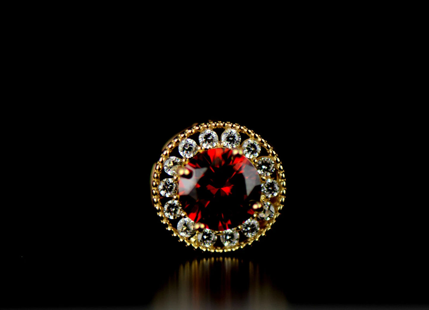 14k Yellow Gold Halo Round Pendant