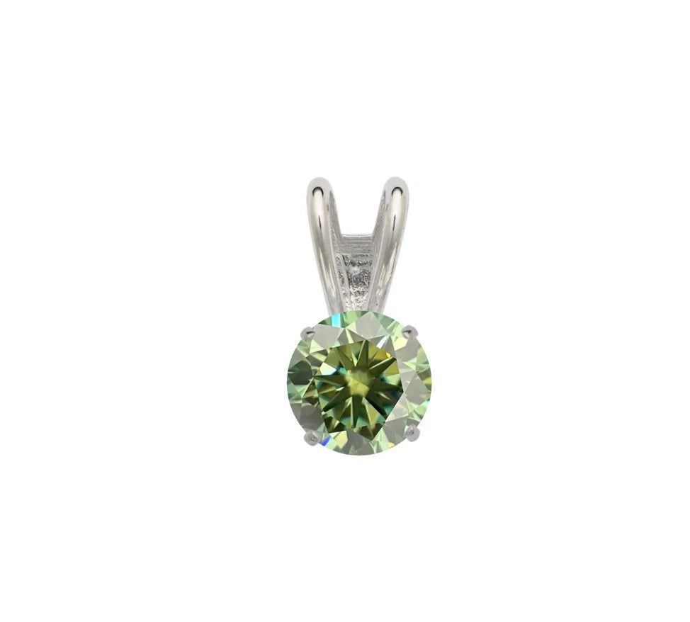 14K Gold GRA Certified D-VVS1 Round White Green Moissanite Pendant