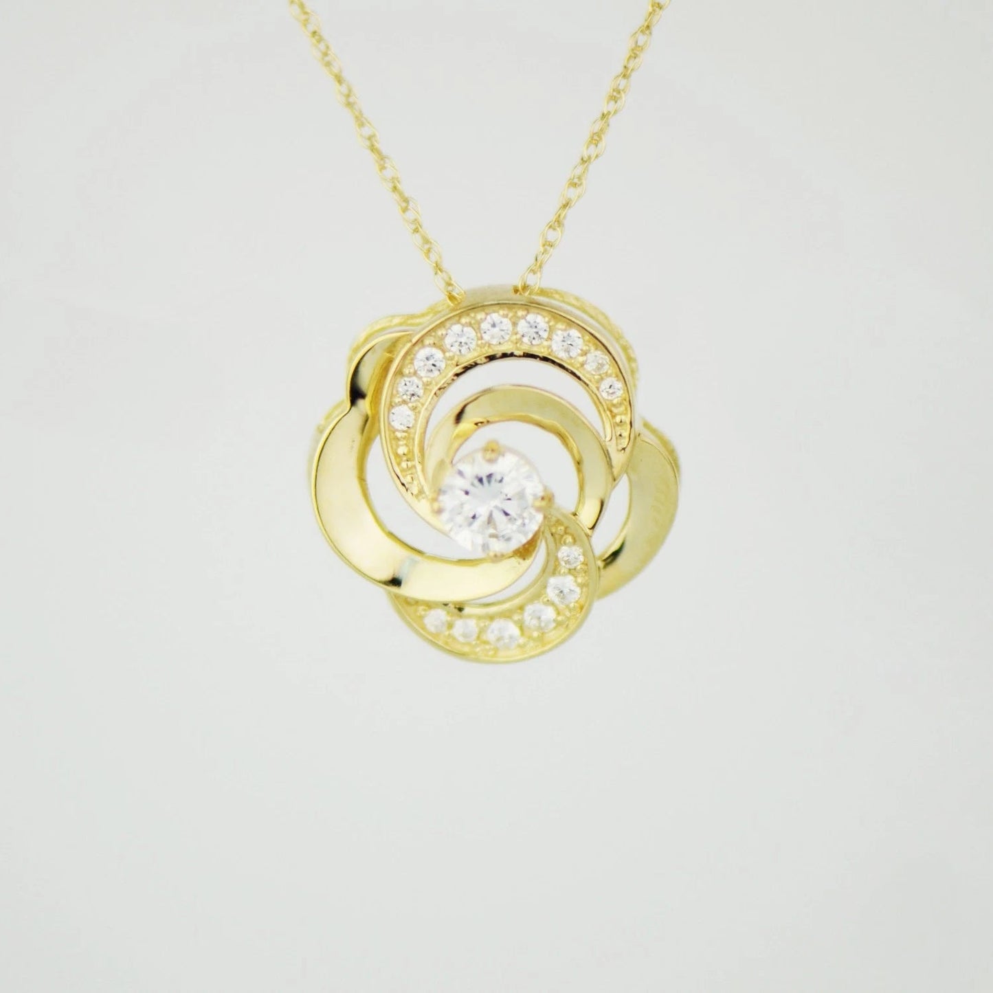 14k Yellow and White Gold CZ Flower Pendant