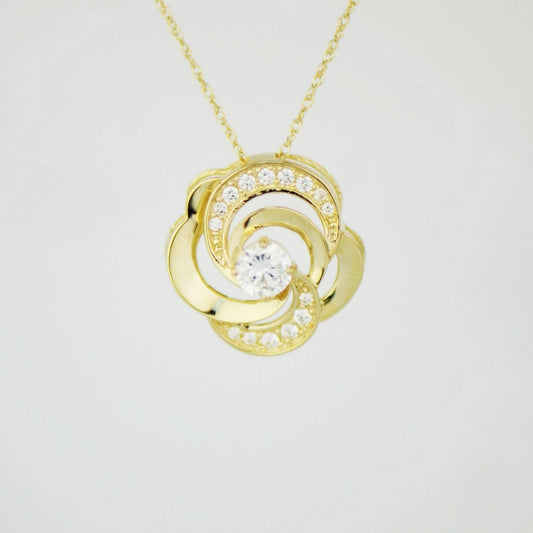 14k Yellow and White Gold CZ Flower Pendant