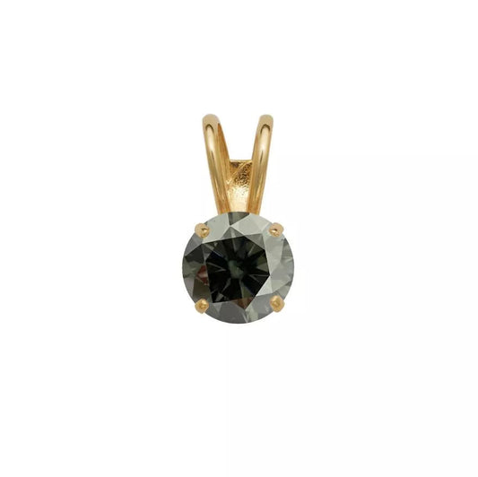 14K Gold GRA Certified D-VVS1 Round Grey Moissanite Pendant