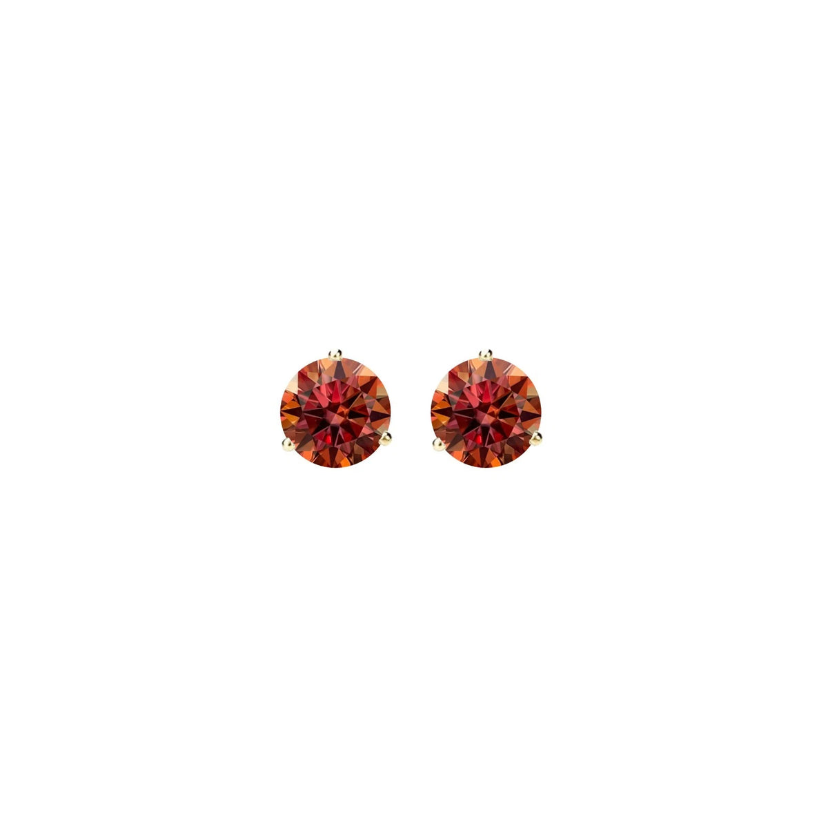 14KGold GRACertifiedD-VVS1 Watermelon Red Moissanite Push Back Stud Earrings