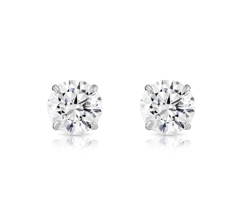 14K Solid White Gold 3mm Round Birthstone Stud Earrings with screw back