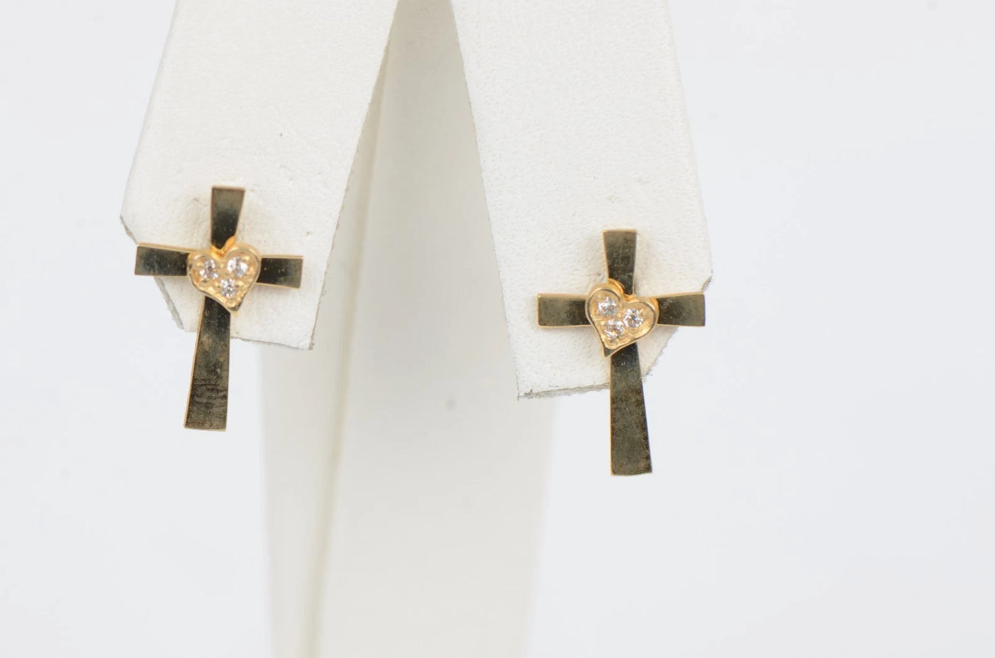 14K Yellow or White Gold Heart CZ Cross