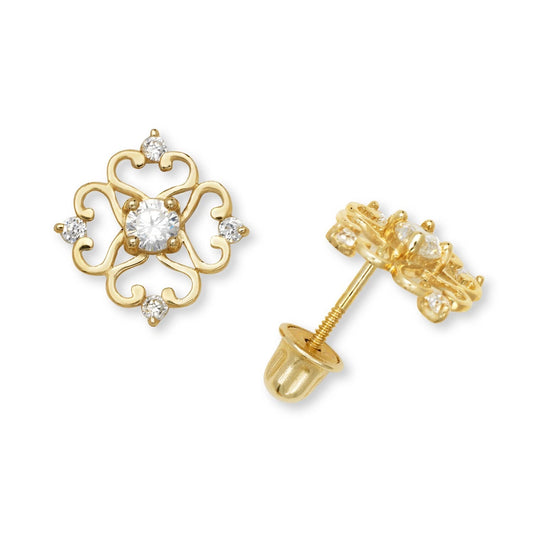14K Yellow & White Gold Flower Shape Gorgeous Earrings for Women