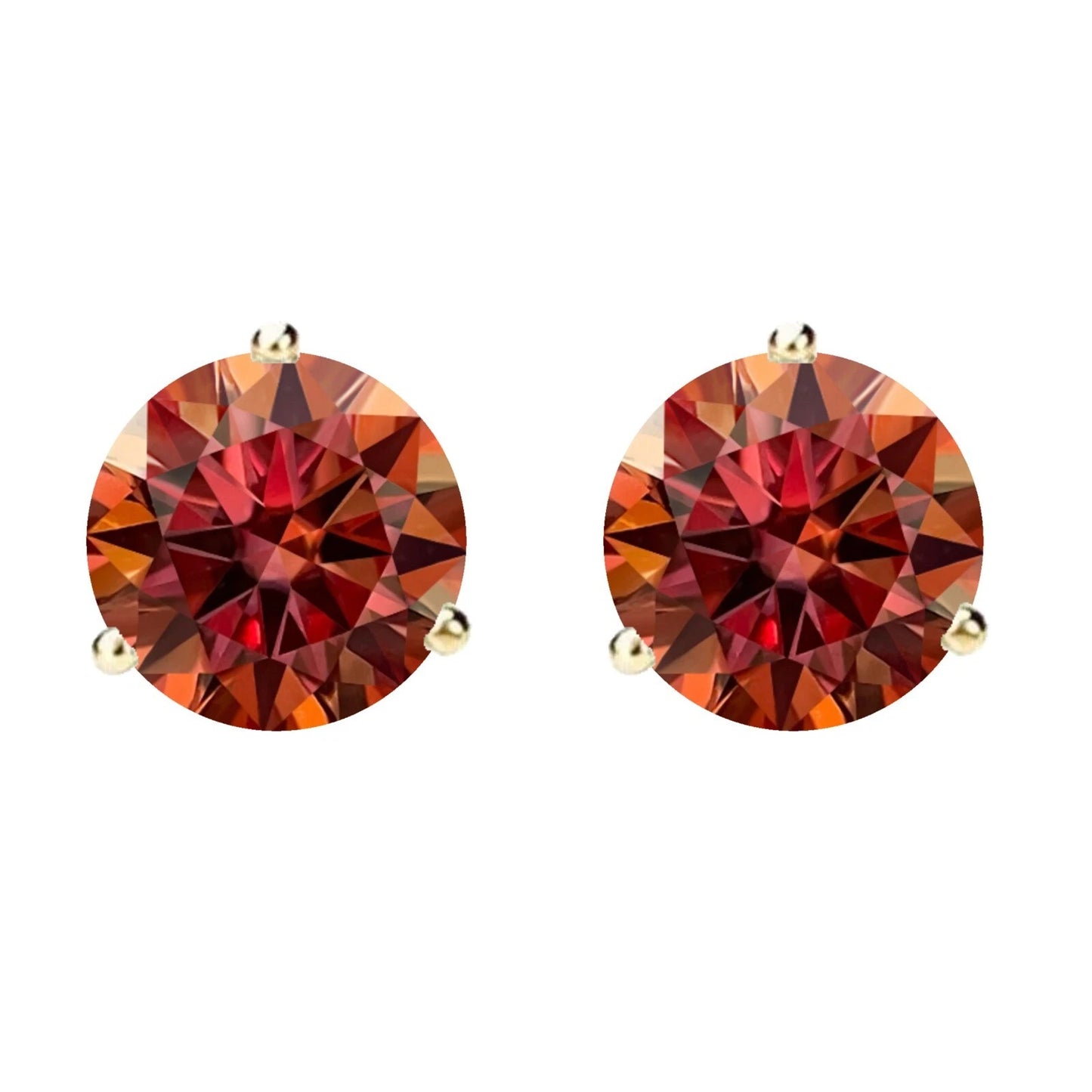 14KGold GRACertifiedD-VVS1 Watermelon Red Moissanite Push Back Stud Earrings
