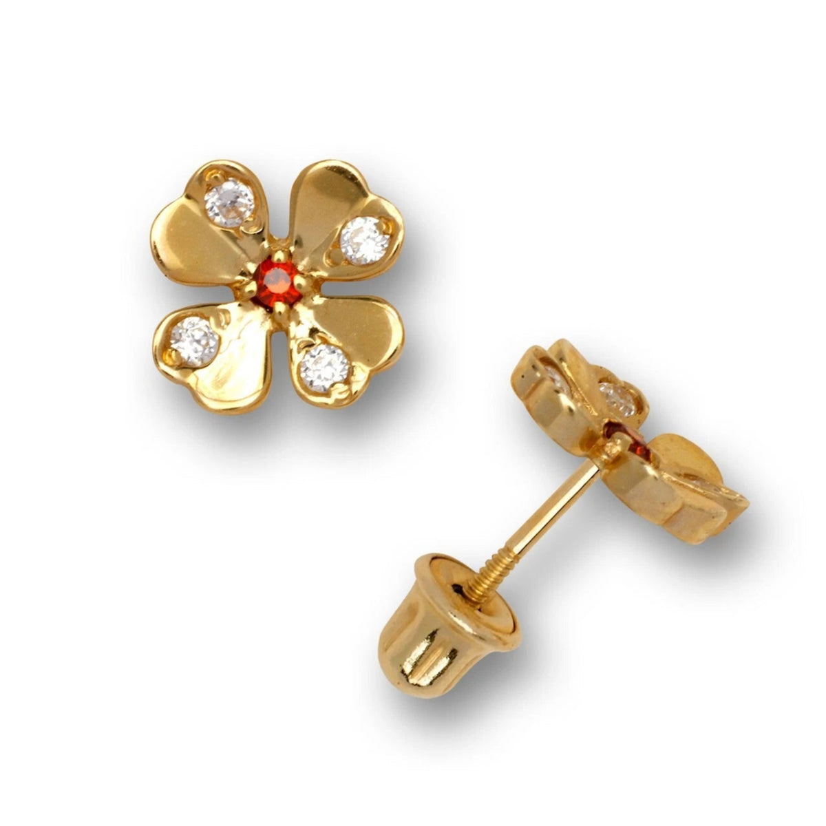 14K Yellow & White Gold Flower Shaped Stud Screw back Earrings