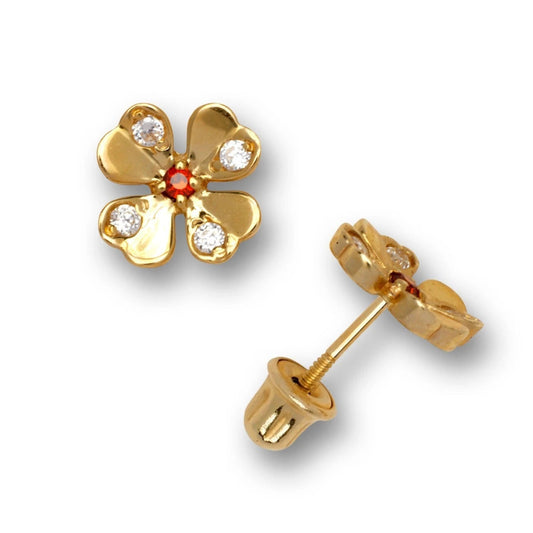 14K Yellow & White Gold Flower Shaped Stud Screw back Earrings
