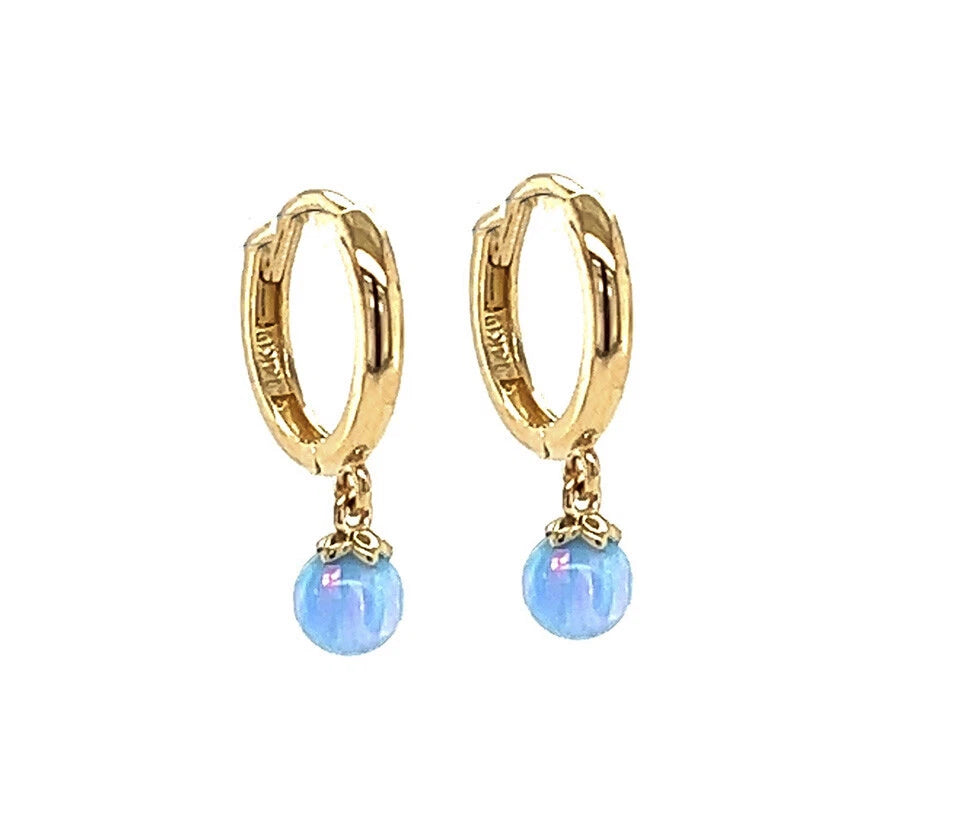 14k Yellow / White Gold Opal Huggie Dangle Earrings
