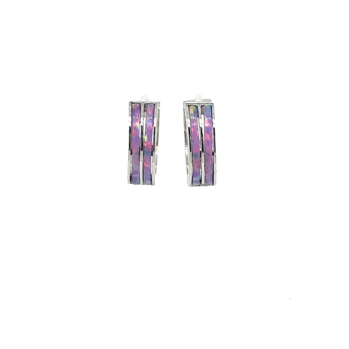 14k White Gold Double Row Purple Opal Huggie Hoop Earrings