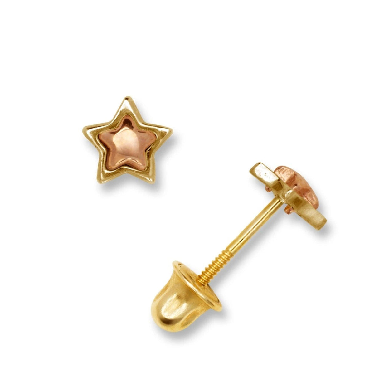 14K Rose Gold Small Star Shape Screw Back Stud Earrings for Girls