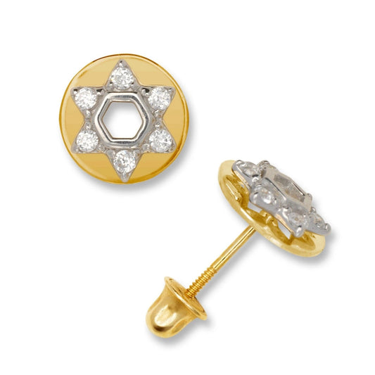 14K Yellow & White Gold Elegant Jewish Star Stud Earrings for Women