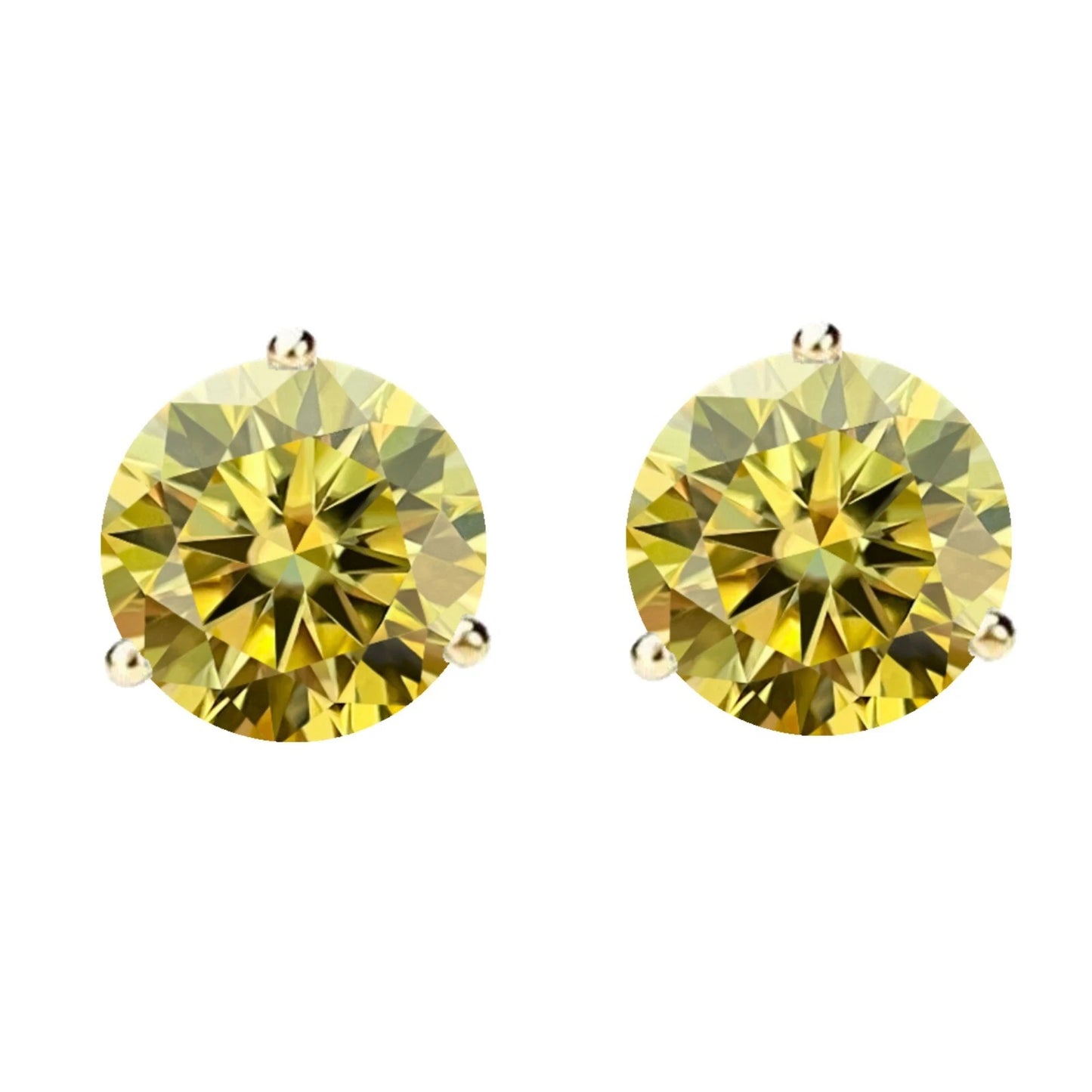 14KGold GRACertifiedD-VVS1 LemonYellow Moissanite Martini PushBack Stud Earrings