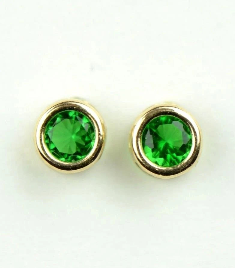 14K Round Bezel Set Yellow Gold 3mm Birthstone Earrings 3MM