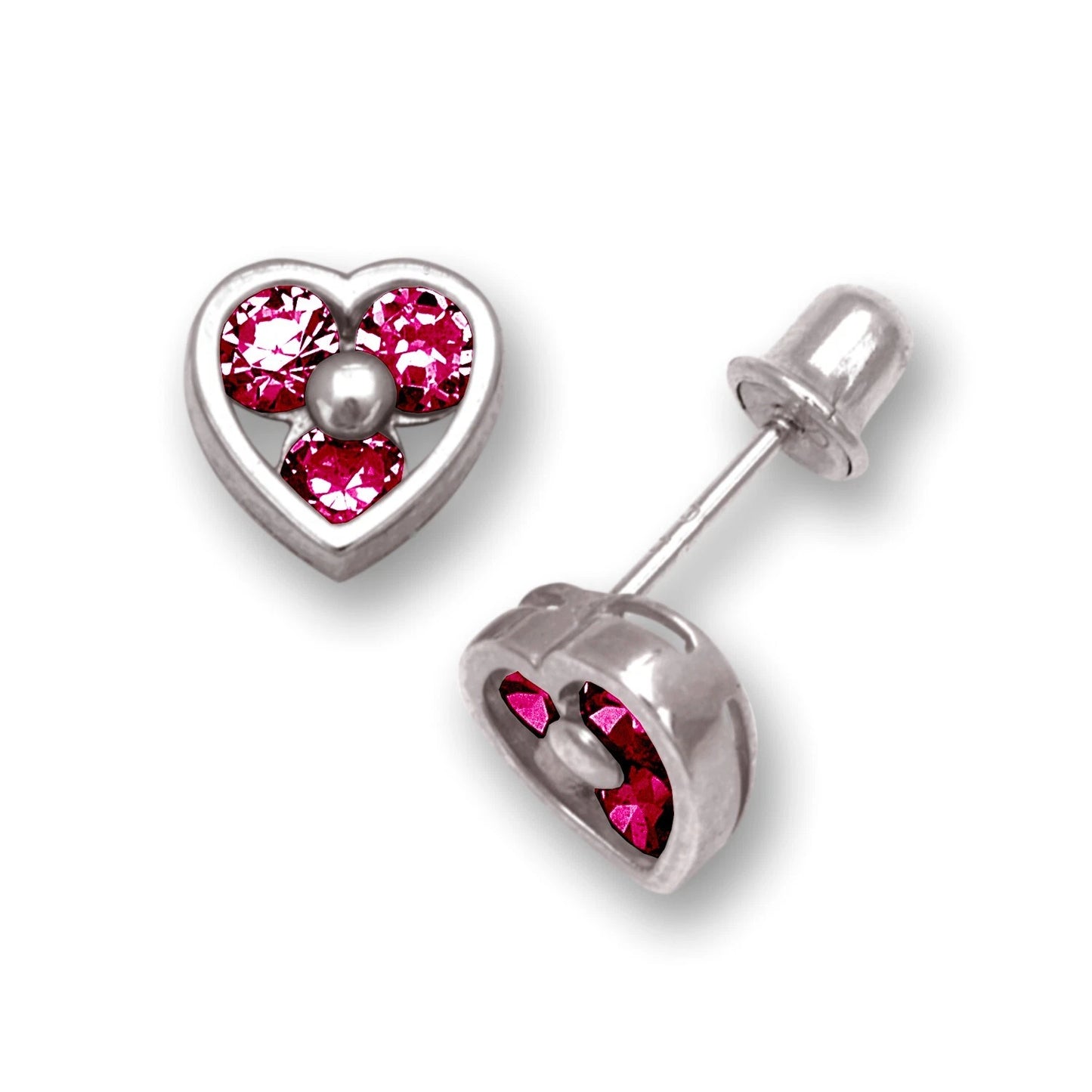 14K Yellow & White Gold Heart Shape CZ Stud Screw Back Earrings for Women