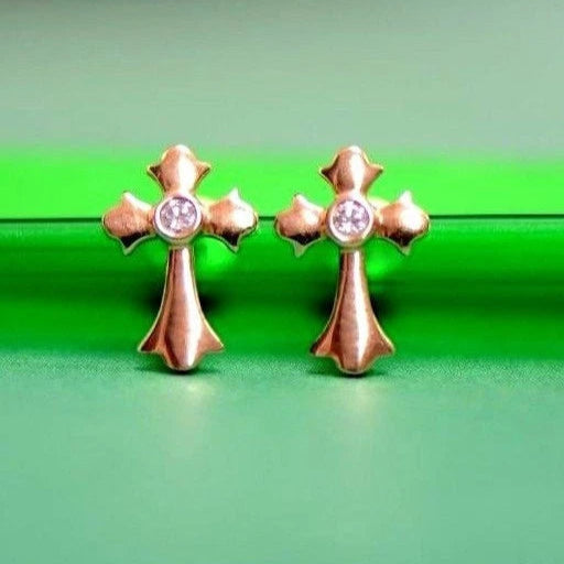 14K White Yellow Gold Cross CZ Earrings