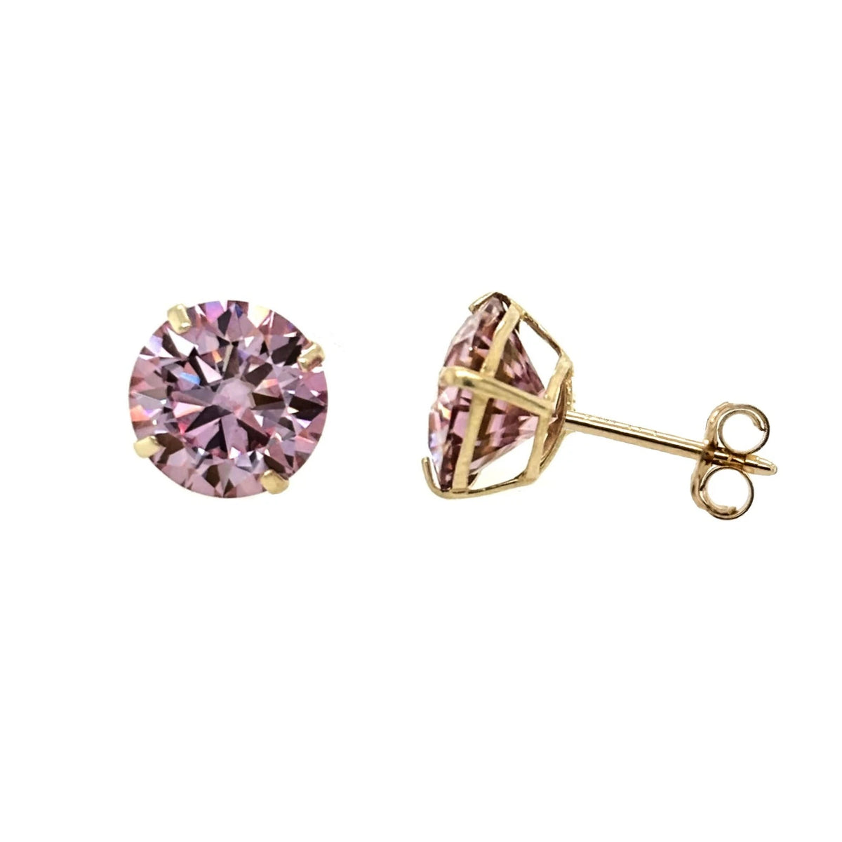 14K Gold GRA Certified D-VVS1 Round Pink Moissanite PushBack Studs Earrings