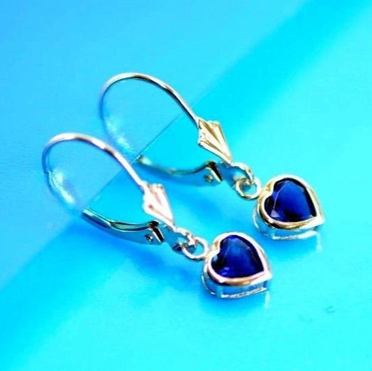 14k White Gold Dangle Bezel Heart CZ Leverback Pierced Earrings Birthstone 5x5MM
