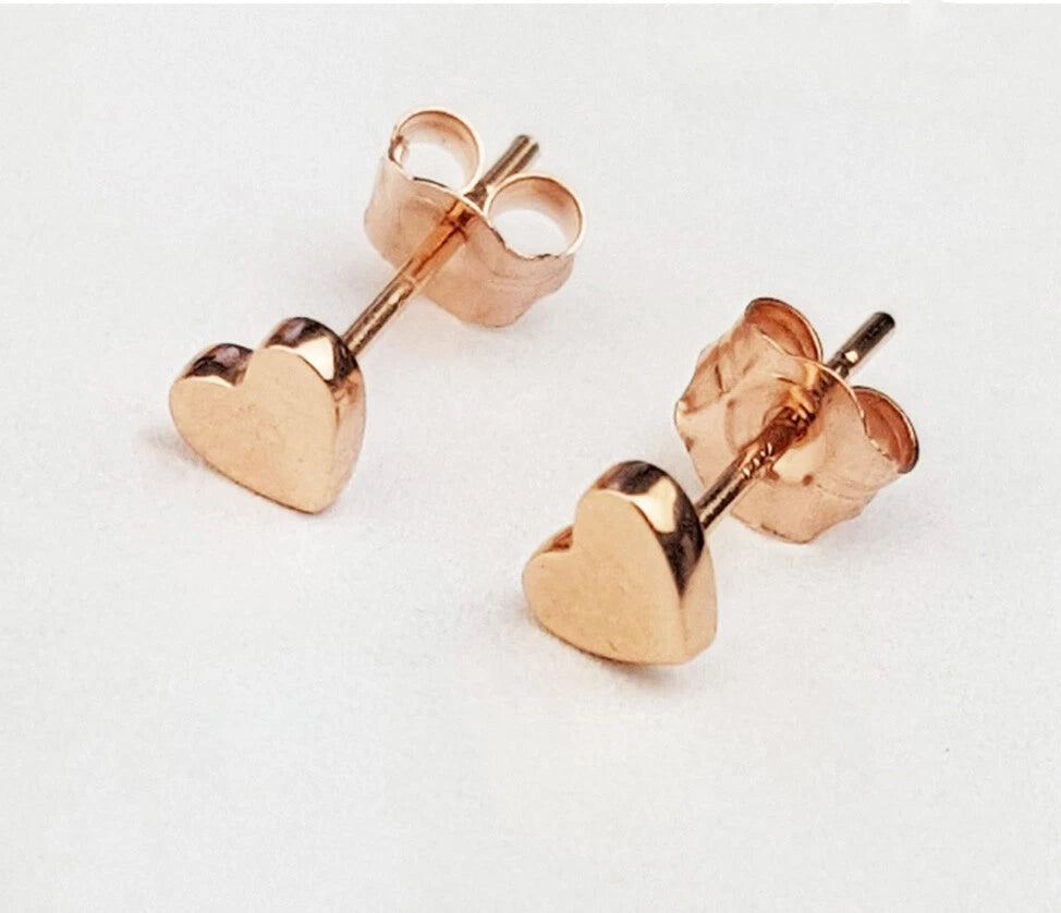 14K Yellow / White / Rose Gold Heart Stud Earrings