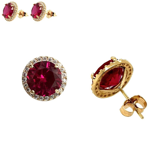14K Solid Yellow Gold Halo Stud Push Back Earrings