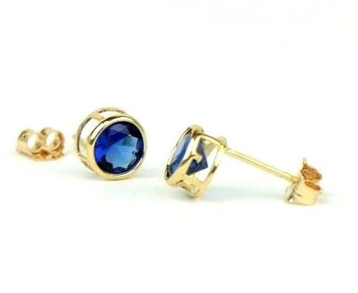 14K Round Bezel Set 5mm Yellow Gold Birthstone Earrings