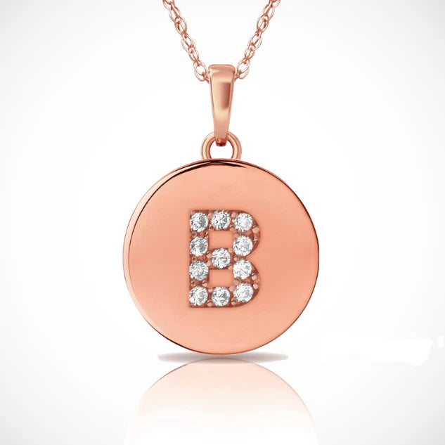 14k Yellow / White & Rose Gold Letter Initial CZ Pendant For Women