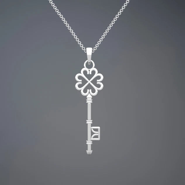 Design Key Pendant Solid 14K Yellow & White Gold For Women