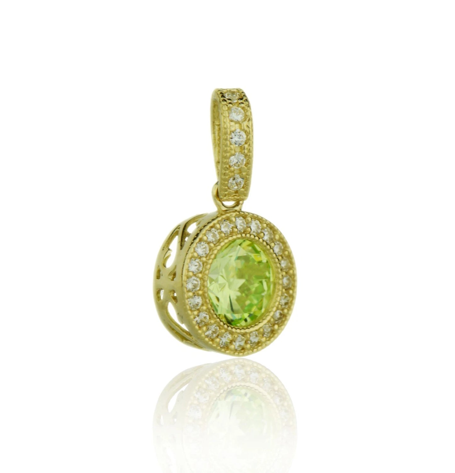 14k Yellow Gold CZ Halo Round Pendant