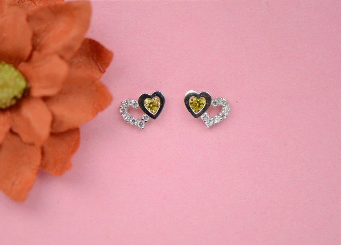 14K White Gold Double Heart Earrings