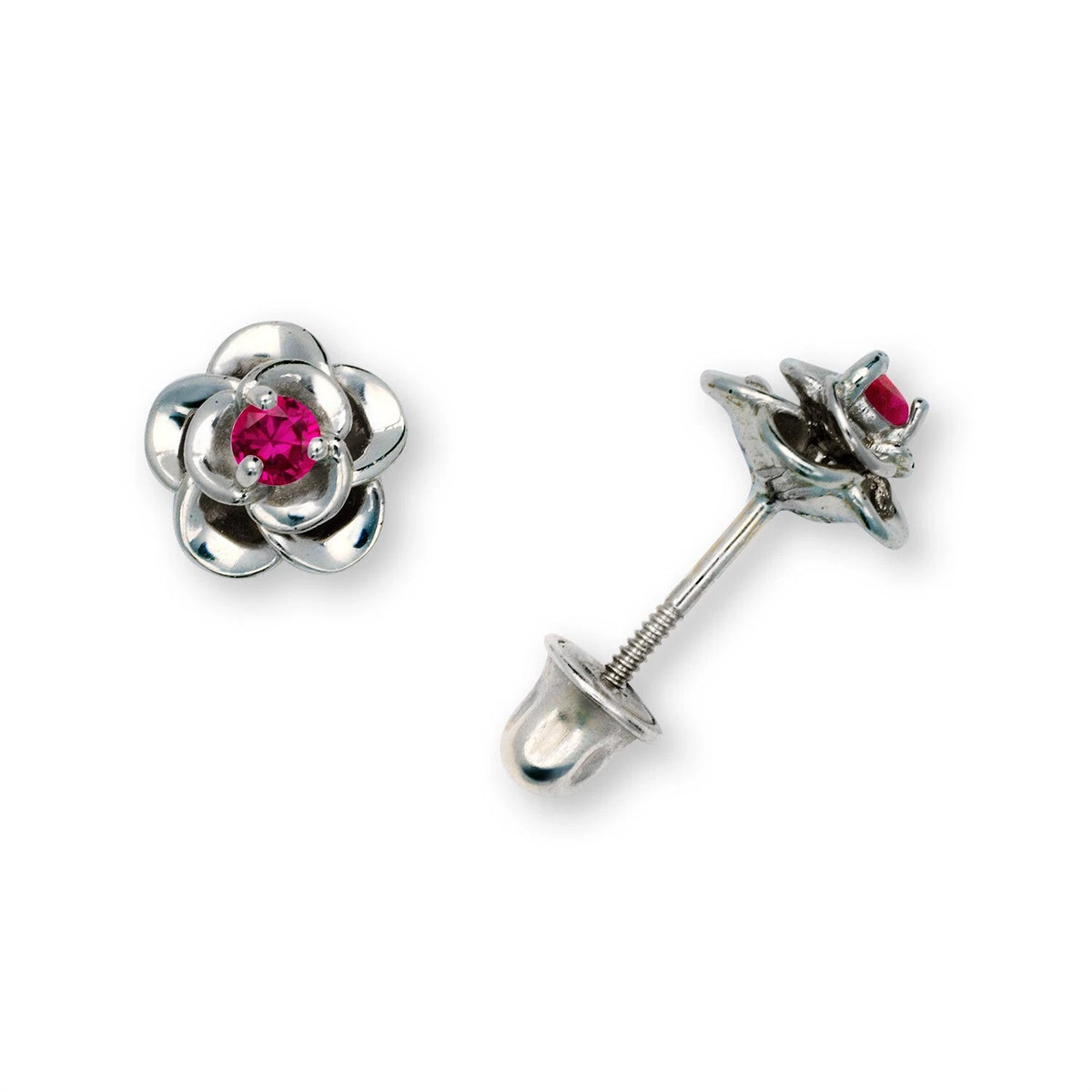 14K Yellow & White Gold CZ Flower Beautiful Earrings for Girls