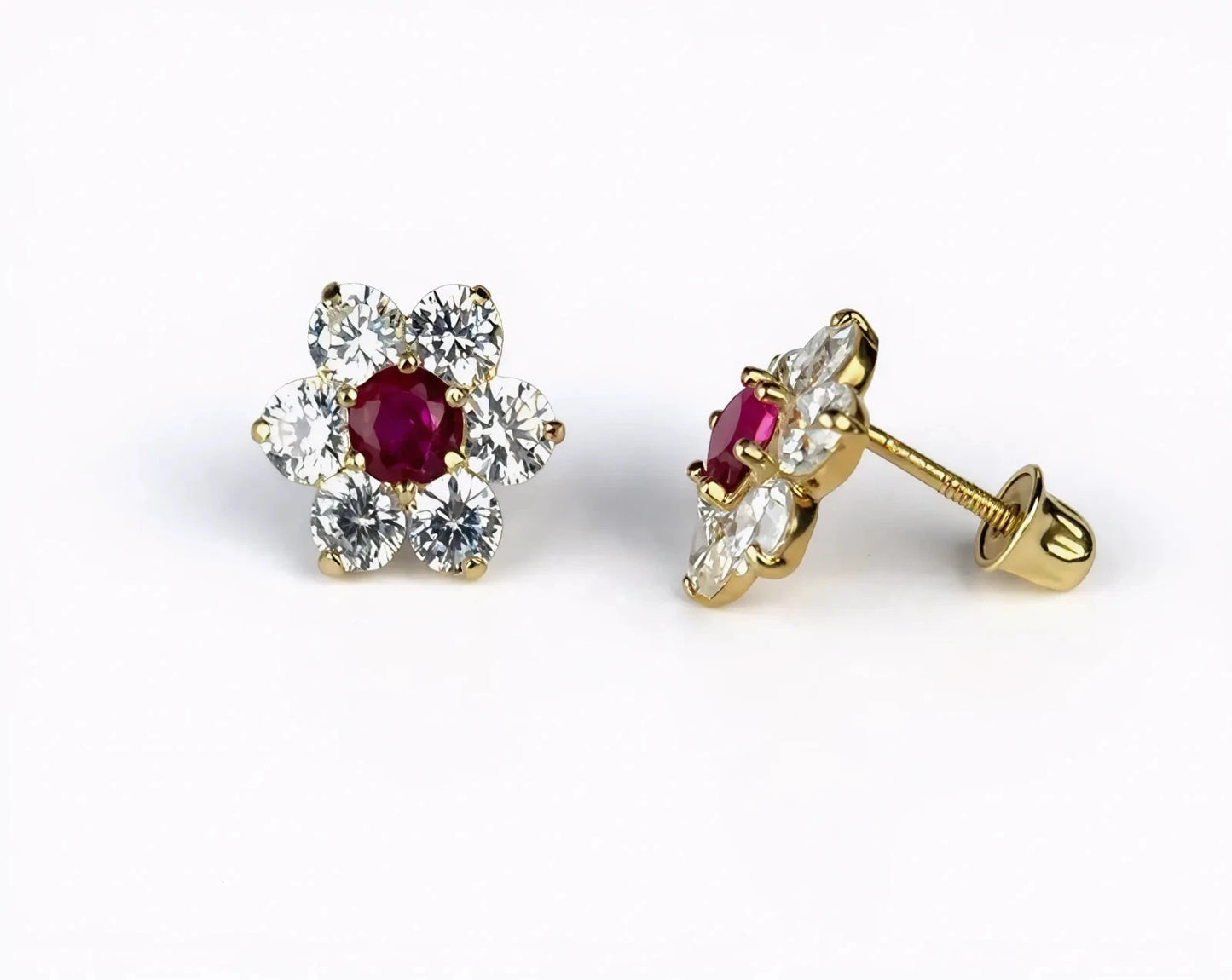 14k Yellow Gold Beautiful Flower Shaped Screw Back Earrings for Women